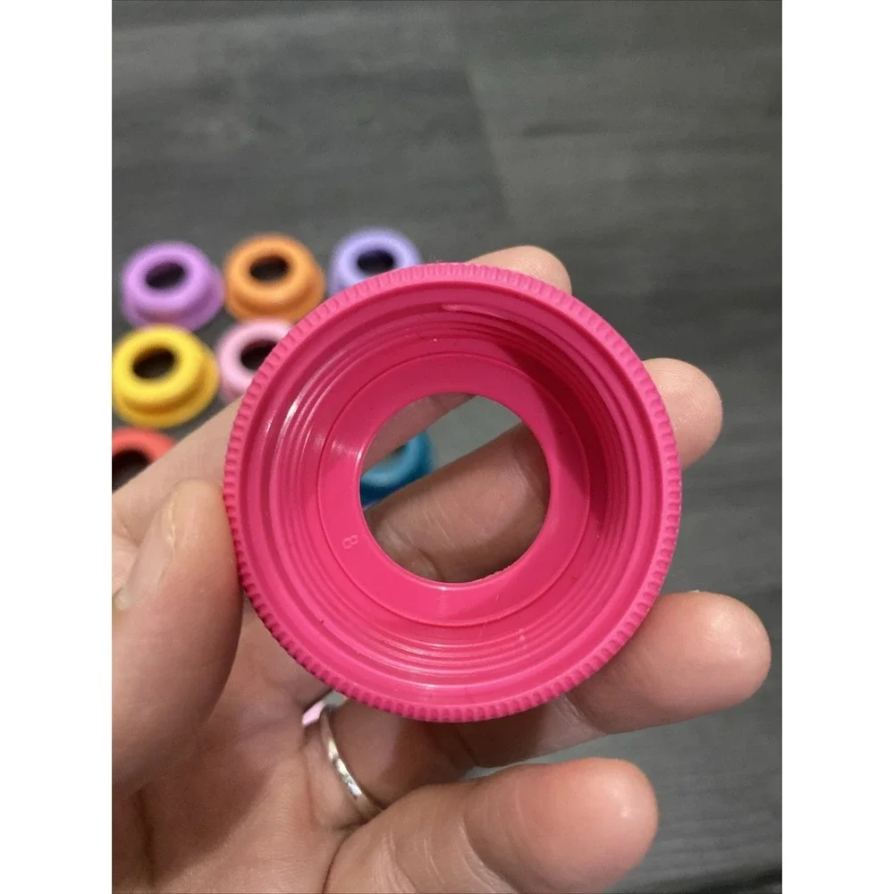 Vintage Colorful Baby Bottle Replacement Parts Caps, Bottle Rings, Seals